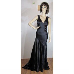Rubin Singer Bias Cut V-Neck Black Silk Gown, Womens Size 4